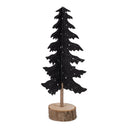 Zwarte papieren kerstboom met houten standaard