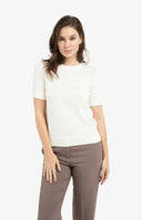 YAYA shirt in ecru kleur met korte mouwen en ronde hals