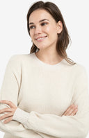 YAYA trui bouclé in de kleur kit beige met ronde hals en vleermuismouwen