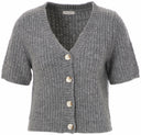 JcSophie vest in grijs melange met korte mouwen, v-hals en knoopsluiting