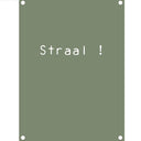 Label-R tuinposter straal in olijfgroen met witte tekst, uitgevoerd in 60 bij 80 cm