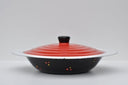Zwart met rood gestipte emaille dekschaal met rood deksel