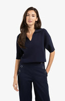 Blauw YAYA shirt met open V-hals en korte mouwen